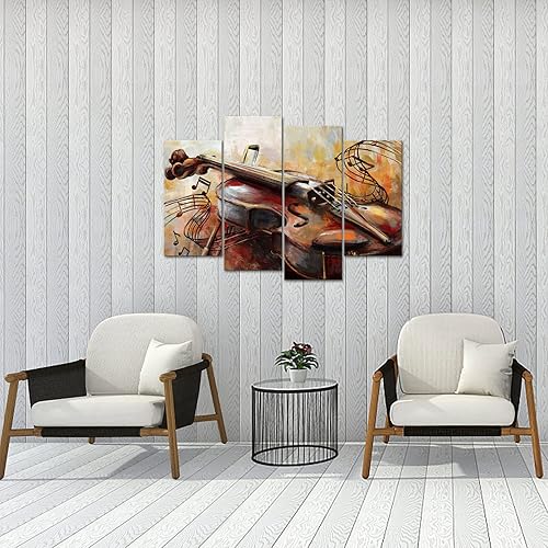 Miniatura 4 de sechars Arte de pared de música vintage, pintura abstracta de violín, impresiones en lienzo de instrumentos musicales rústicos, obras de arte para