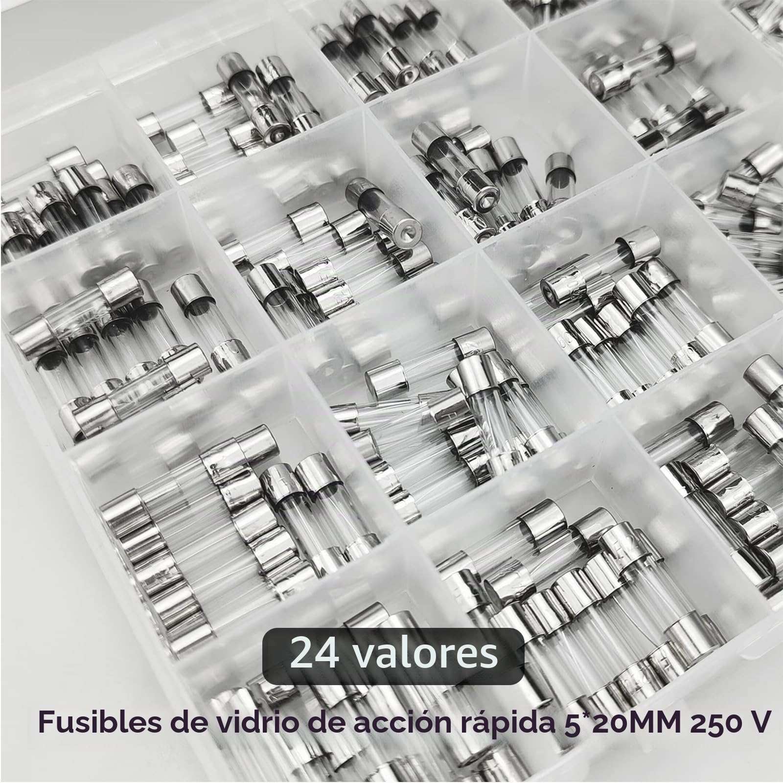 24 Valores 240 Piezas250v Fusibles De Vidrio De FusióN RáPida Kit 5x20 Mm 0.1/0.2/0.25/0.3/0.5/0.75/1/1.5/2 /2.5/3/3.15/4/5/6/6.3/7/8/10/12/15/20/25/30A Con Una Caja De PláStico Transparente