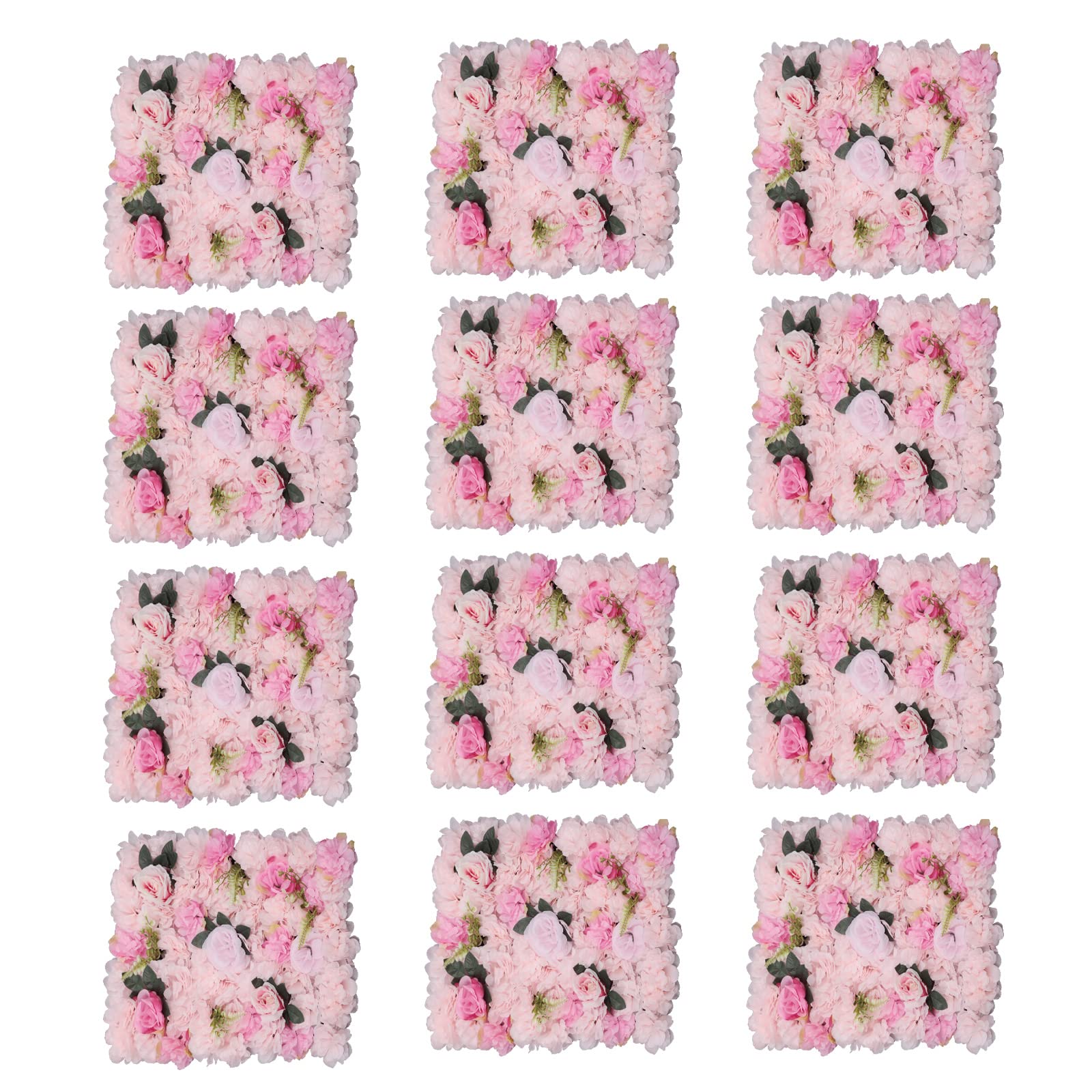 Fiori artificiali da parete, 12 pezzi, 60 x 40 cm, sfondo di fiori artificiali in seta con rose e dalie, set di pannelli decorativi da parete per matrimoni, feste di compleanno, rosa chiaro con