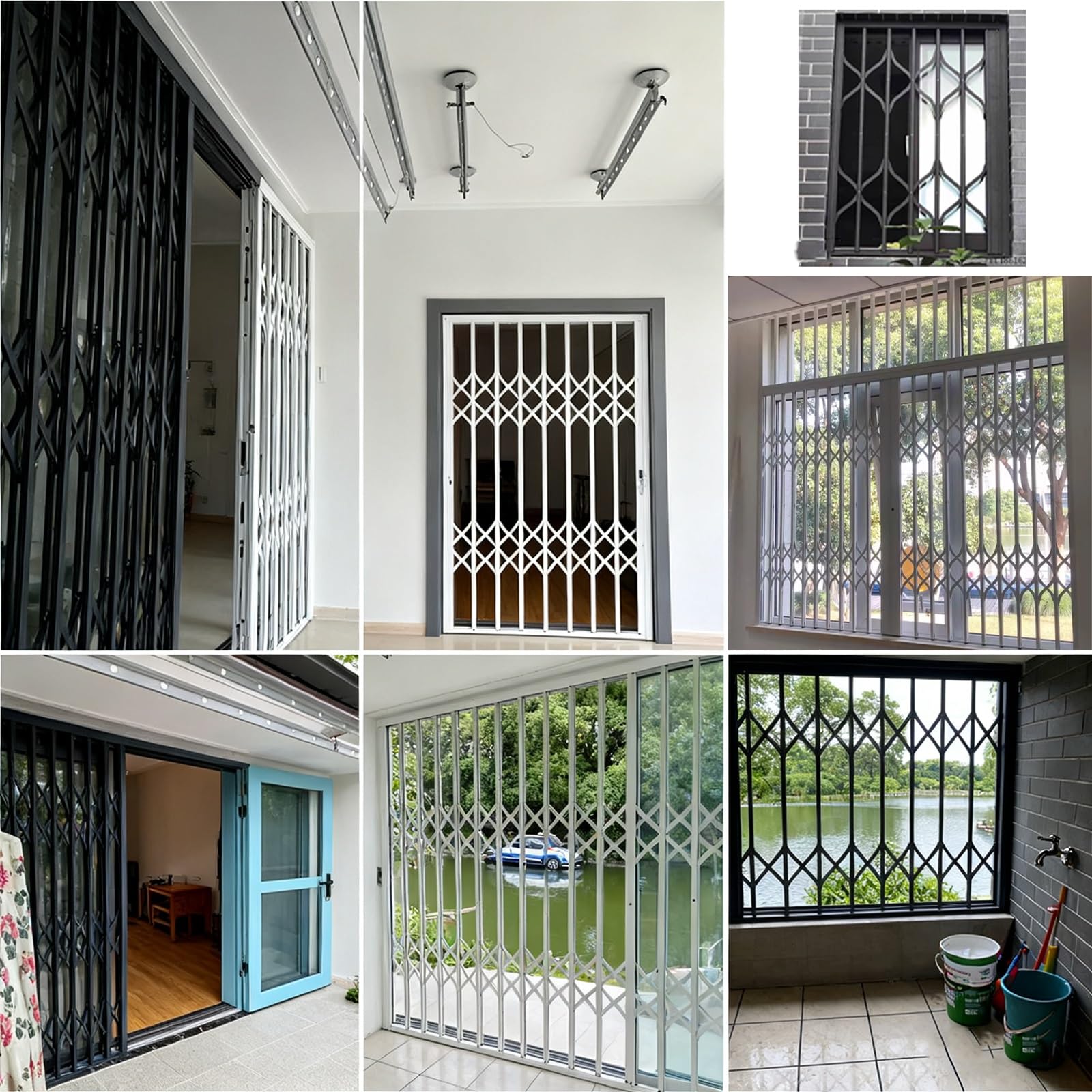 Barandilla plegable de aluminio retráctil, barras de seguridad autoinstalables para interiores y exteriores con bloqueo antirrobo para ventanas, 67 x 47.2 pulgadas
