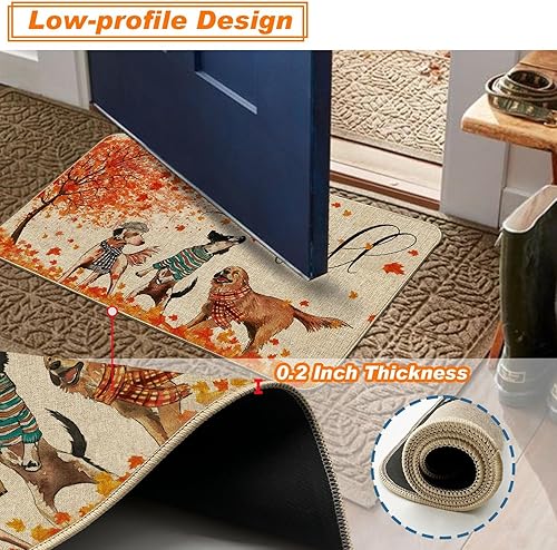 Miniatura 9 de Baccessor Tapete de calabaza de otoño, Acción de Gracias, otoño, lunares, decorativo, para exteriores, parte trasera de goma antideslizante, para