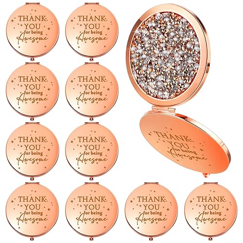 Roowest 10 piezas de regalos de Navidad de agradecimiento, espejo compacto a granel Thank You for Being Awesome Rose Gold Maquillaje Espejo de