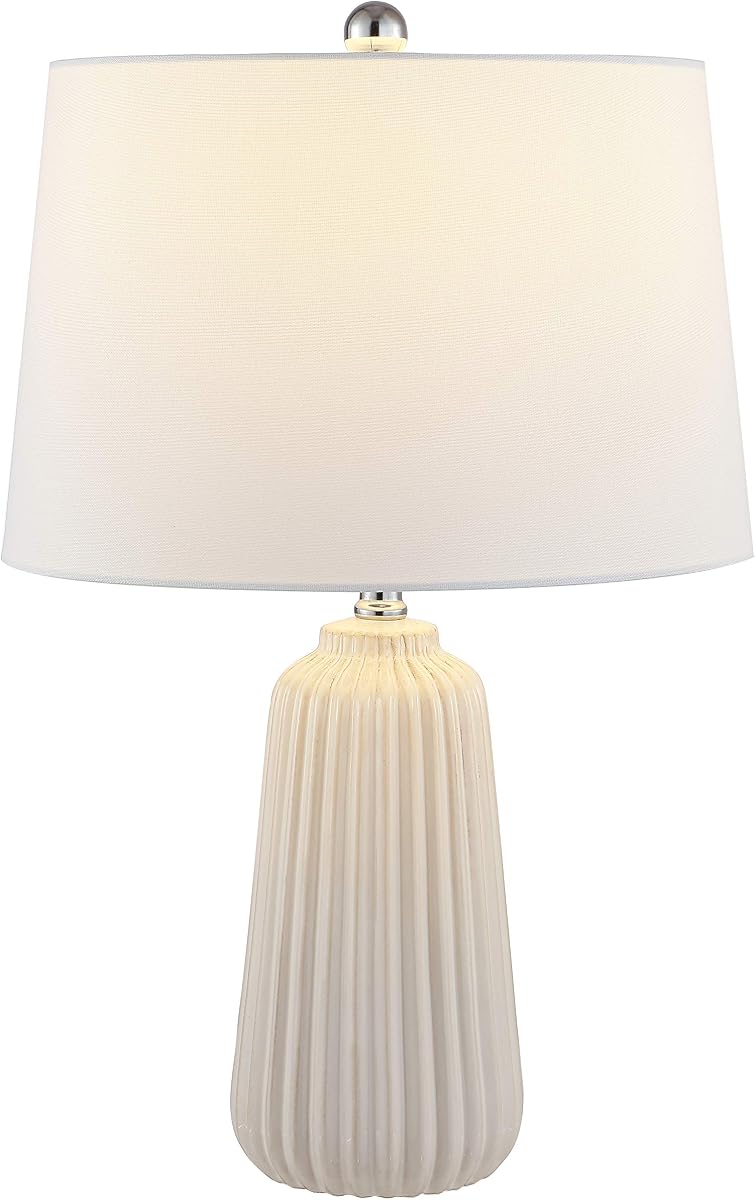 SAFAVIEH Lighting Collection Sawyer Lámpara de mesa moderna de cerámica marfil de 24 pulgadas para dormitorio, sala de estar, hogar, oficina, escritorio (bombilla LED incluida)