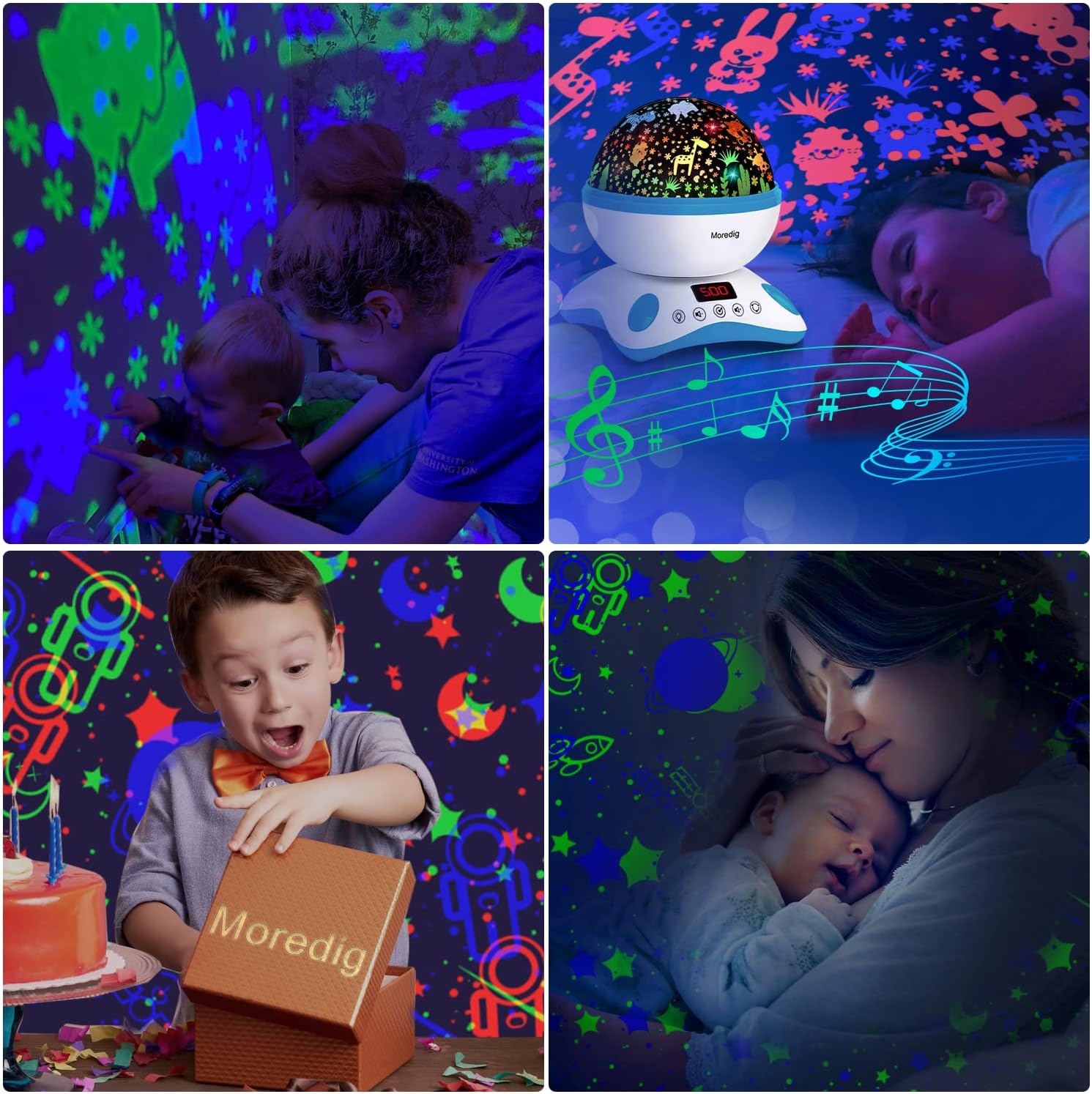 Moredig Baby Projector, Kids Night Light Projector with Timer and Remote for Boys & Girls