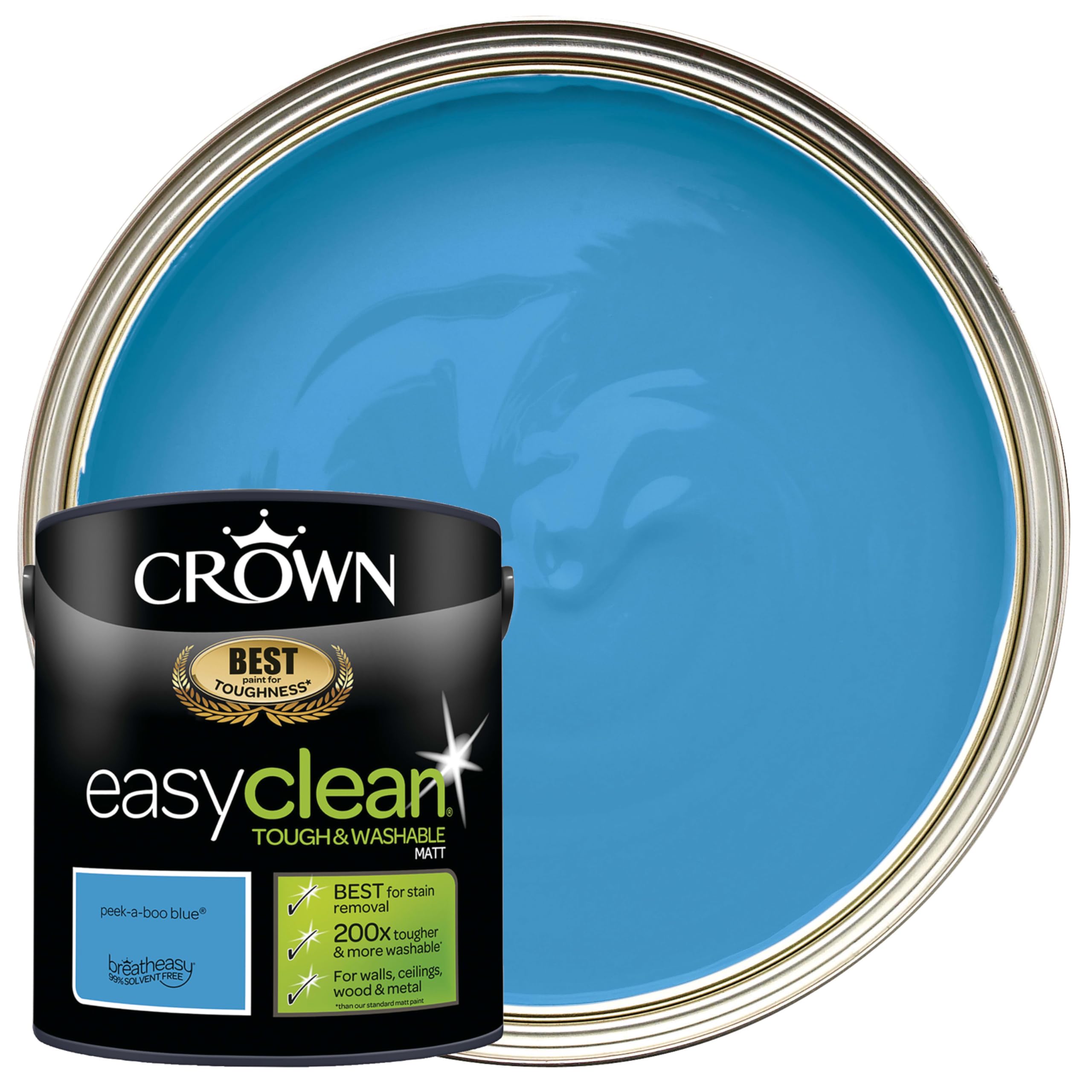 Crown Easyclean Peek-A-Boo Blue Matt Emulsion Multi Surface Scrubbable Paint 2.5l