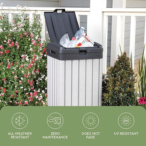 Vista 5 de Keter Rockford - Bote de basura de resina de 38 galones para cocina al aire libre con tapa y bandeja de goteo para una fácil limpieza, perfecto