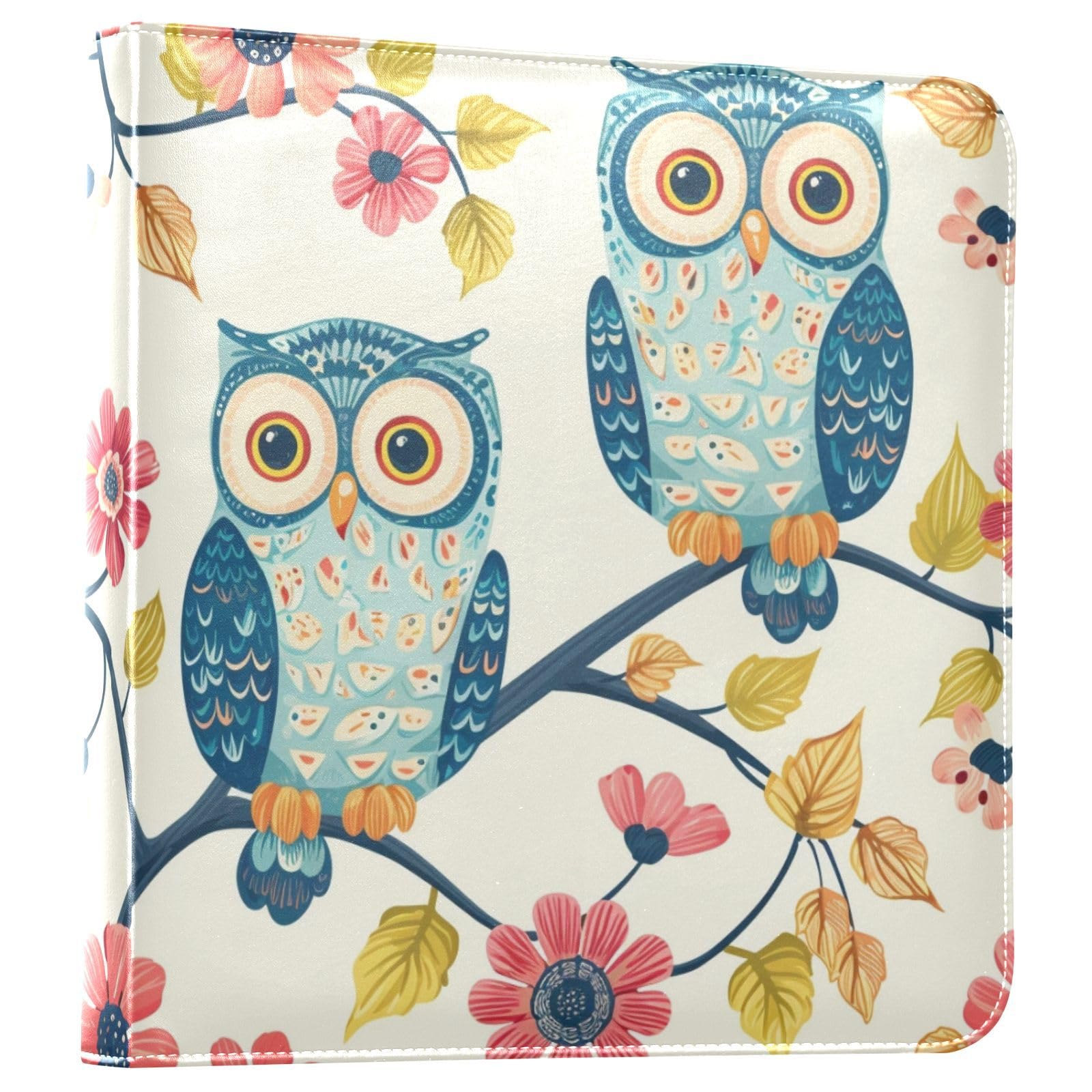 JIPONI Cute Owl Large Photo Album, DIY Leather Cover Scrapbook Albums for 4x6 5x7 6x8 Pictures, Self Adhesive Memory Book for Wedding, Baby, Family