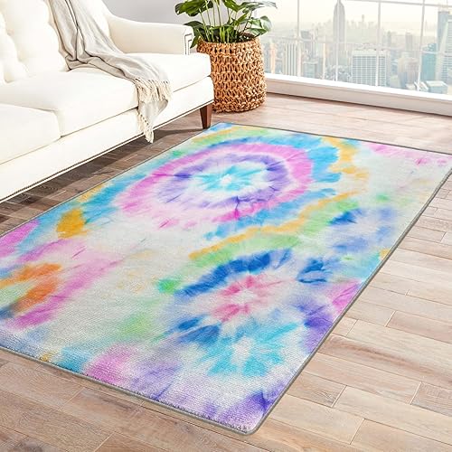 Alfombra de área de teñido anudado de 3 x 4 pulgadas, colorida alfombra degradada, alfombras lavables para decoración de sala de estar y dormitorio,