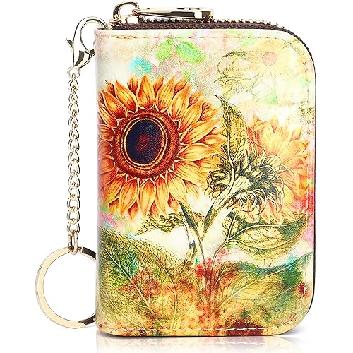 APHISON RFID Credit Card Holder Wallets for Women Leather Zipper Card Case for Ladies Keychain Wallet