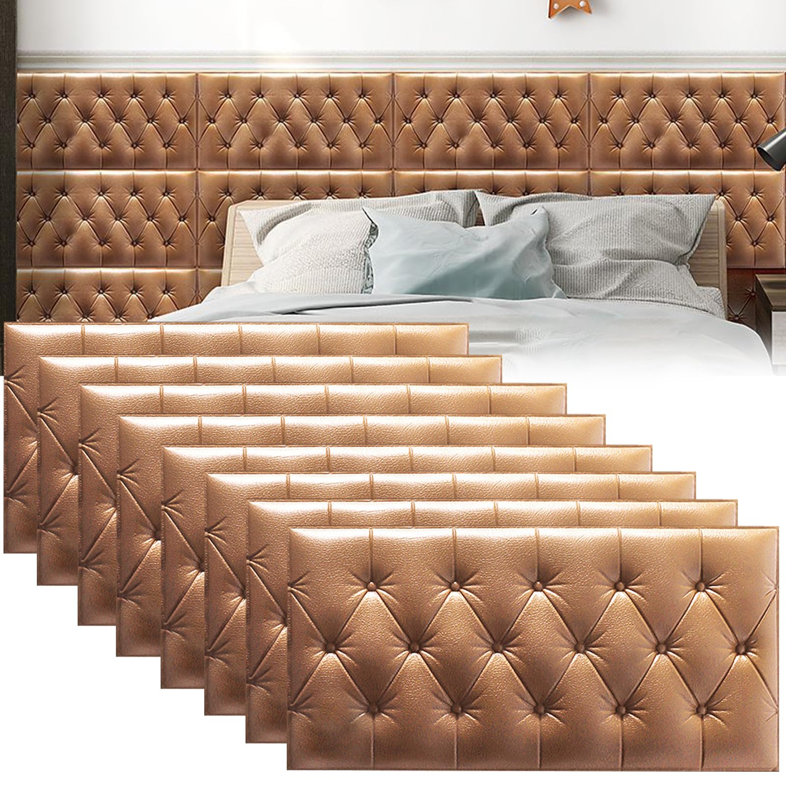 DHIJUPNG 3D Anti Collision Wall Padding for Bedroom, Peel and Stick Headboard Padded Wall Cushion Upholstered Self-Adhesive Wall Panels Playroom