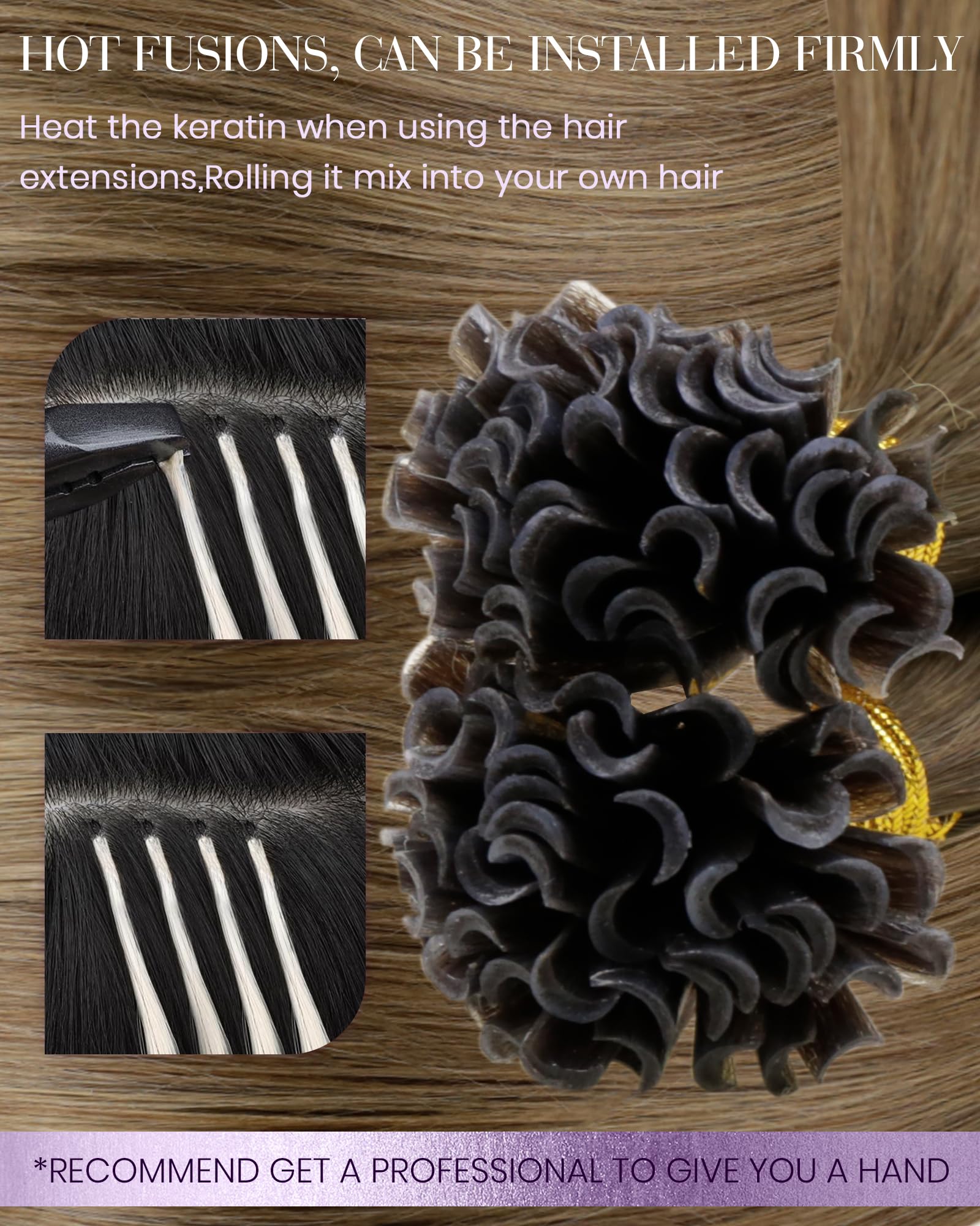 LaaVoo Brown Hair Extensions U Tip Real Human Hair, Remy Straight Balayage Brown Shadows Real Hair Extensions - Image 3