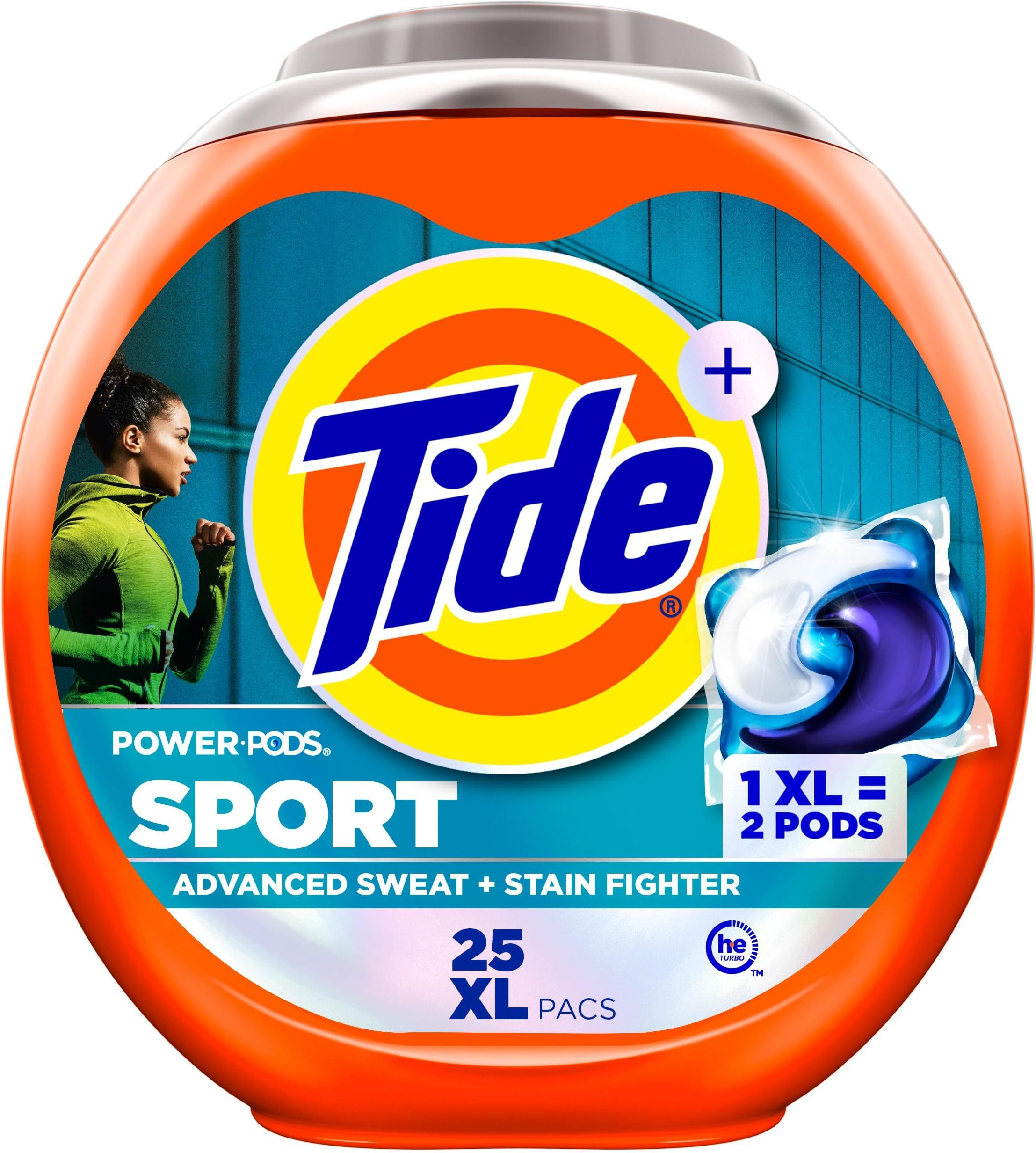 Tide Power Pods Sport Laundry Detergent Pacs, 25 Count, Advanced Sweat + Stain Fighter