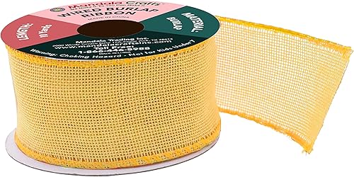Miniatura 2 de Mandala Crafts Cinta de arpillera amarilla con alambre para corona, cinta de arpillera amarilla de yute natural rústico de 2 pulgadas de ancho, 10