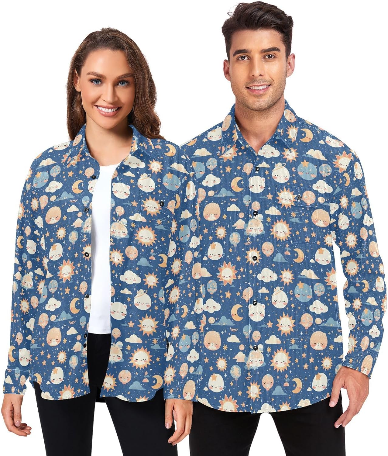 KLL Starry Night Star Sun Moon Unisex Adults Wrinkle Free Rugby Shirts Vacation Long Sleeve Blouse
