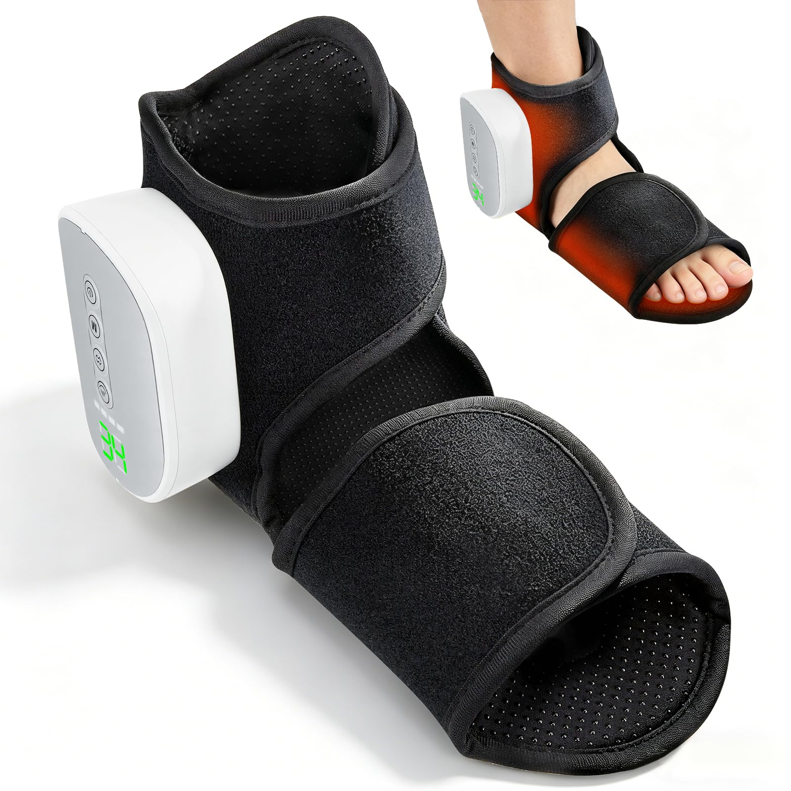 Masajeador de pies con 2 airbags & 4 modos, masajeador eléctrico de pies para suela y tobillo con 4 niveles de calor (40-55 °C), batería de 3000 mAh, inalámbrico, temporizador de 15 minutos, ideal