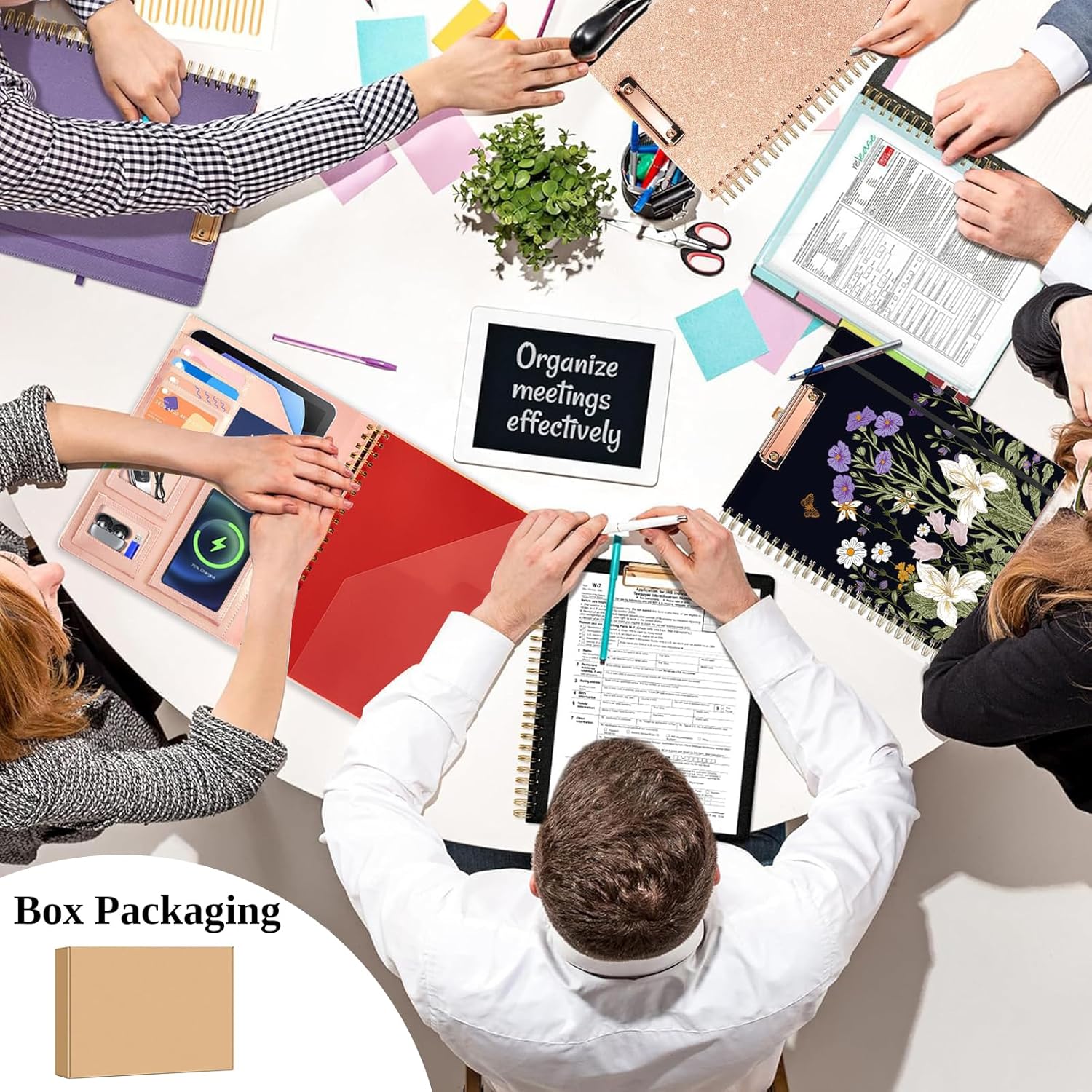 Foldable Spiral Clipboard Folio with Storage Zipper Pouch, 5 Plastic Folders with Pockets,Refillable Lined Notepad (8.5" x 11"), Hardcover Project Organizer with 36 Stickers - Image 2