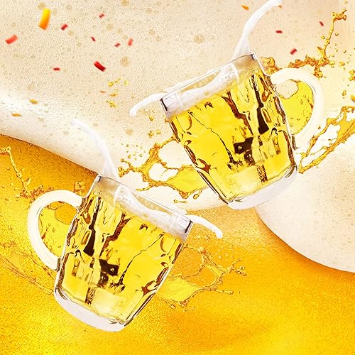 Miniatura 7 de Paquete de 6 tazas de cerveza Dmple, vasos con asa, jarras de vidrio de 17 onzas, juego de vasos de cerveza clásicos