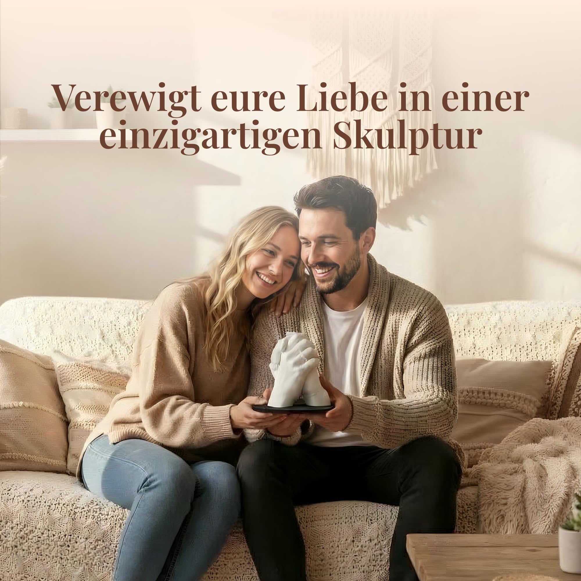 3D Handabdruck Set für Paare Made in Germany mit Sockel Gipsabdruckset Hände Jahrestag Geschenk für Ihn, Pärchen Geschenke Gips Geschenk für Sie