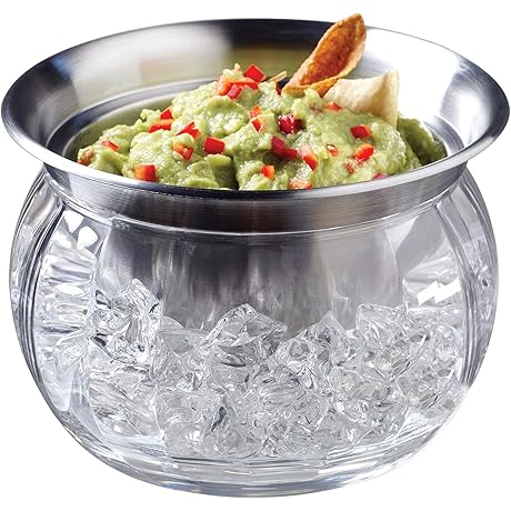 Prodyne Iced Dip-On-Ice Stainless-Steel Serving Bowl for Chilled Food and Beverages, 22oz