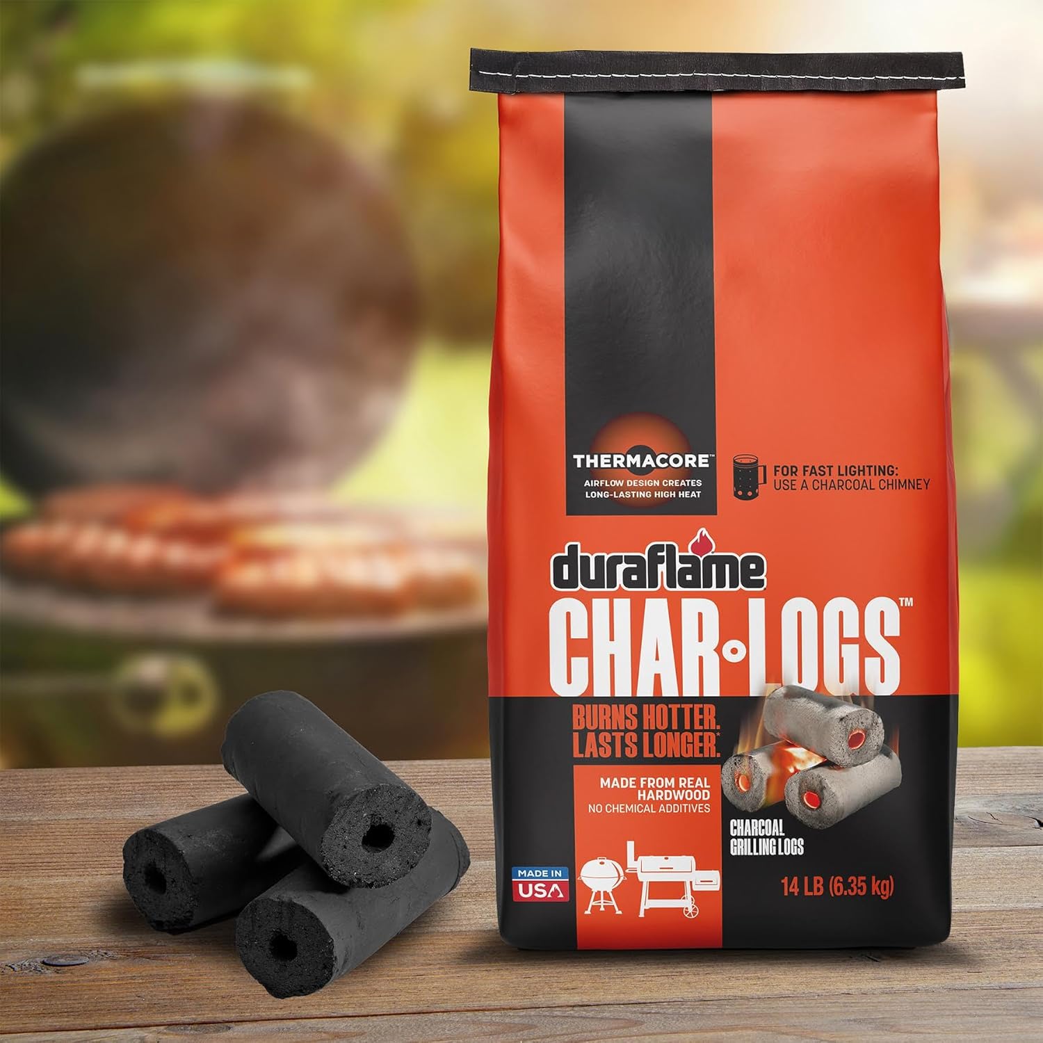 Duraflame Char-Logs 14 lb Bag – Premium Charcoal for Long-Lasting, High Heat Fuel for Grilling, Smoking & Outdoor Cooking (2 Pack Kit)