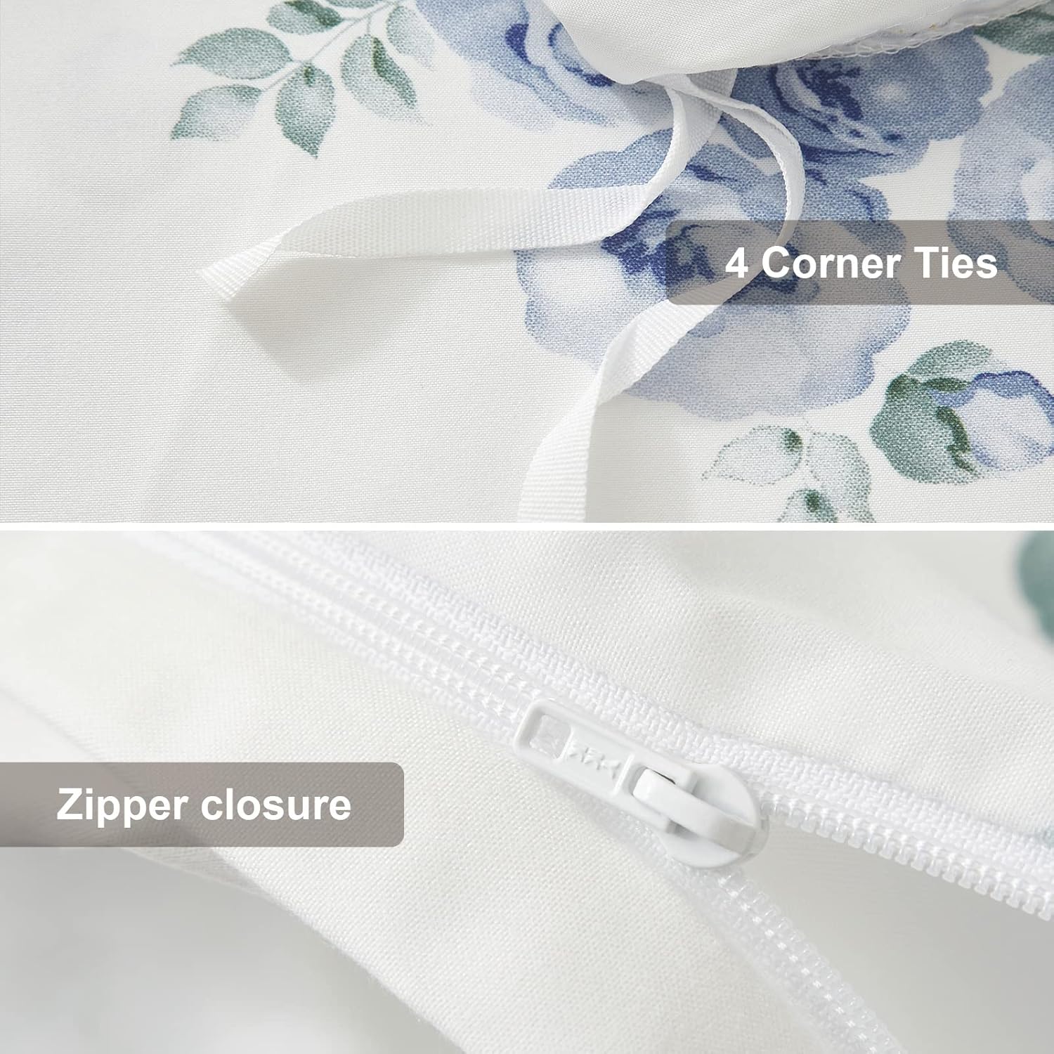 HYPREST Floral Duvet Cover Set Queen Size, 3 Pieces Blue Floral Farmhouse Duvet Cover Set- Soft, Lightweight & Breathable, Standard 100 by Oeko-Tex(No Comforter)