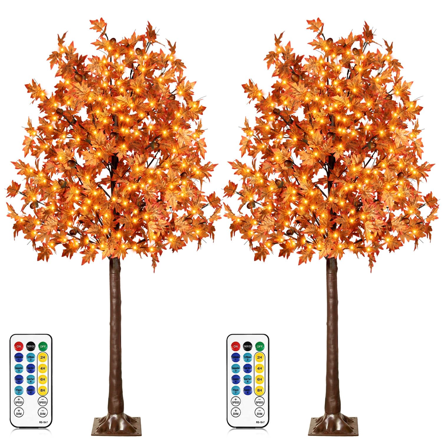 Confezione da 2 alberi di acero artificiali illuminati da 170 LED, decorazione per il Ringraziamento, con 17 rami, 17 ghiande e 340 foglie, telecomando 8 modalità, temporizzazione, CC 5 V, sicuro per