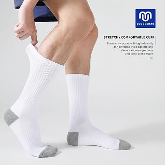 CLOSEMATE 6 Pairs Mens Athletic Crew Socks and 6 Pairs Mens Cushioned Crew Socks (US Mens Size 9-12)