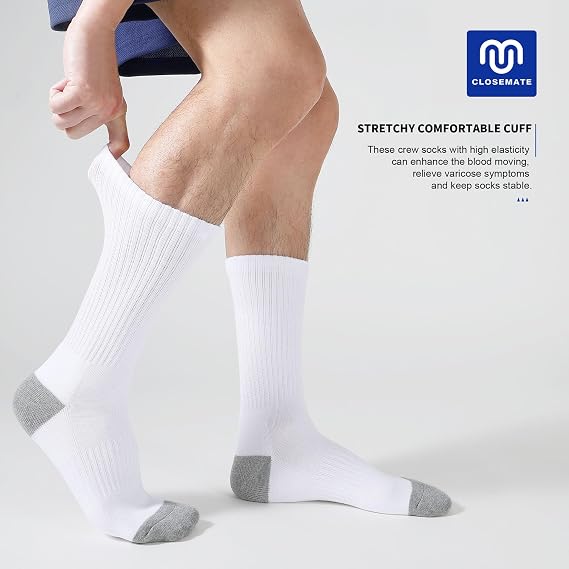 CLOSEMATE 6 Pairs Mens Athletic Crew Socks and 6 Pairs Mens Cushioned Crew Socks (US Mens Size 9-12)