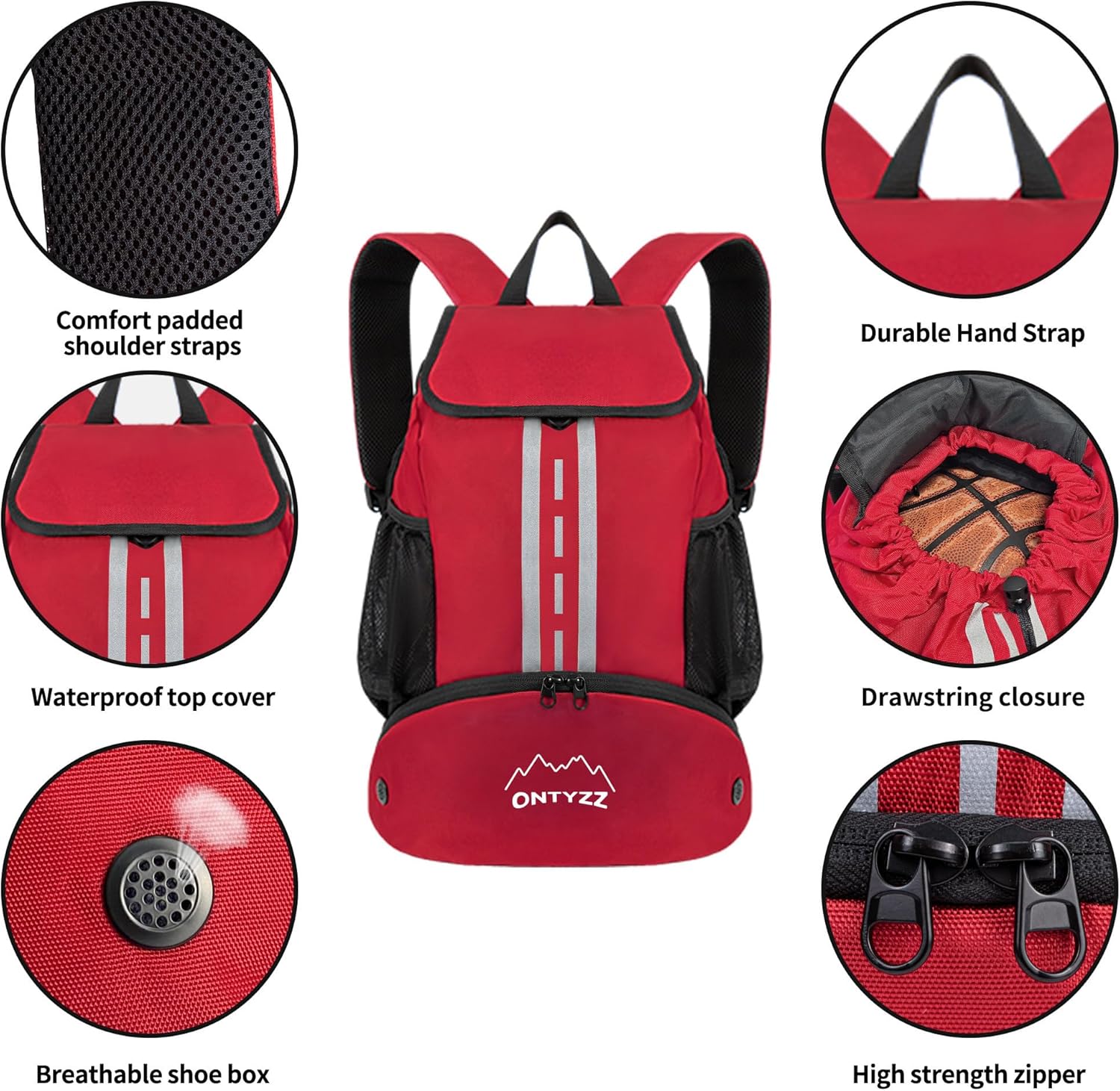 ONTYZZ Sports Backpack with Drawstring Closure Basketball Backpack with Shoe Compartment Swim Beach Bag