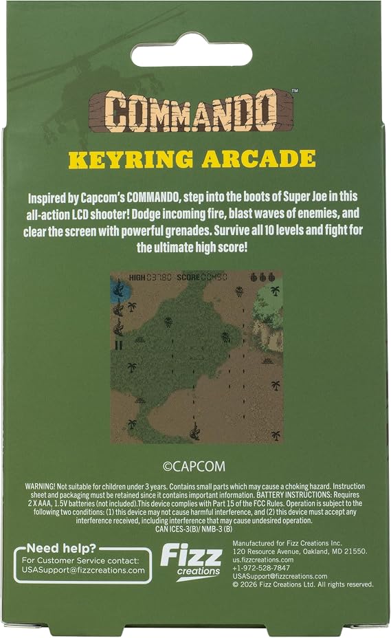 Fizz Creations Commando Keyring Arcade Game Retro Handheld LCD