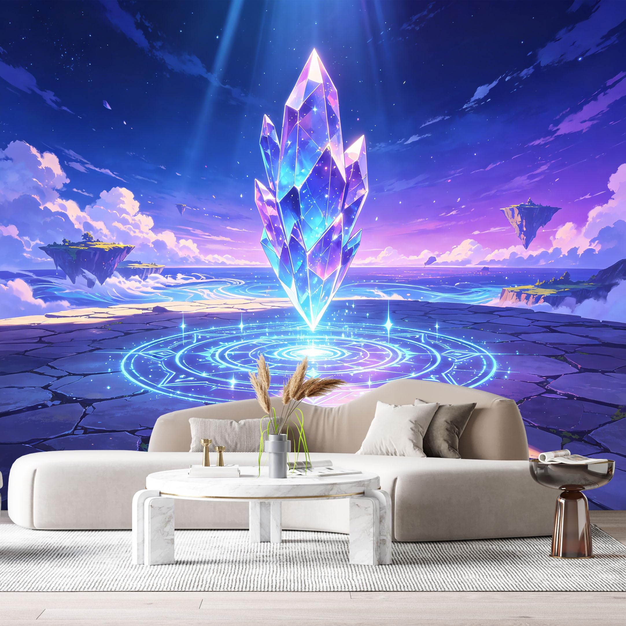 Custom Size Wall Murals Cosmic Crystal Abstract Modern 3D Floating Islands Galaxy Starry Night SelfAdhesive Wall Fabric Removable Large Wallpaper Photo for Living Room