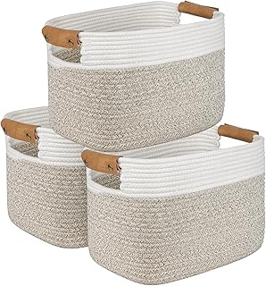 AivaToba Cotton Rope Baskets, 3-Pack Rope Storage Baskets for Organizing, 15”x10”x9.5” Woven Baby Baskets with Handles, Decorative Baskets for Living Room, Toy Storage Baskets for Shelves
