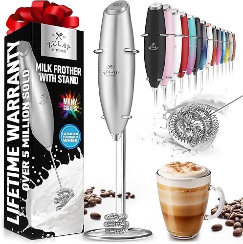 Miniatura 128 de Zulay - Potente espumador de leche con 4 pilas Duracell incluidas, manual, potente espumador de leche para capuchino, frappé, matcha y crema de
