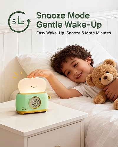 Miniatura 6 de Reloj despertador para niños, lindo reloj despertador con luz nocturna para dormitorios, atenuación recargable, pequeño reloj de escritorio LED con