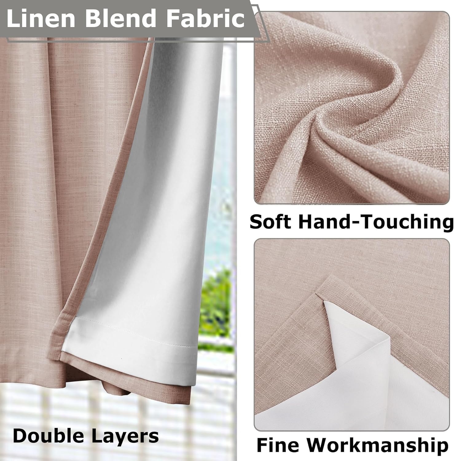 Frelement Blackout Drapes Thermal Insulated Window Treatment Drapes for Bedroom with Blackout Lining, Noise Reducing Bronze Grommet Linen Curtains (2 Panels, 50" W x 54" L, Pink Lemonade)