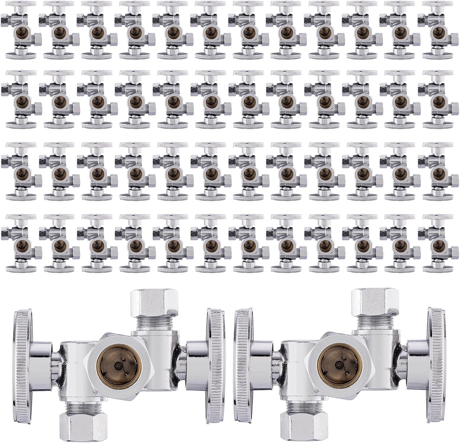 2-Pack EFIELD 1/4 Turn Dual Compression Outlet Angle Stop Valve with 2 Shut Off Valve/Handles, 1/2" Barb Crimp Pex Pipe Inlet X (3/8 inch x 3/8 inch),Chrome Plated…,(VALVE175-2PCS)