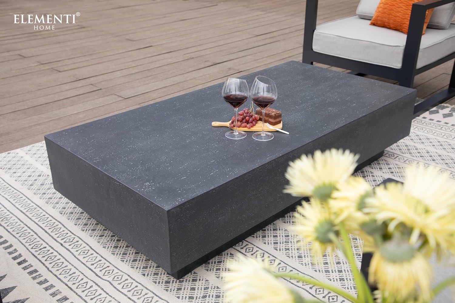 Elementi Home Tevere L60 Rectangular Concrete Coffee Table, Modern Minimalist Coffee Table, Concrete Furniture, Accent Table for Patio, Living Room, Garden, Indoor and Outdoor (Slate Black)
