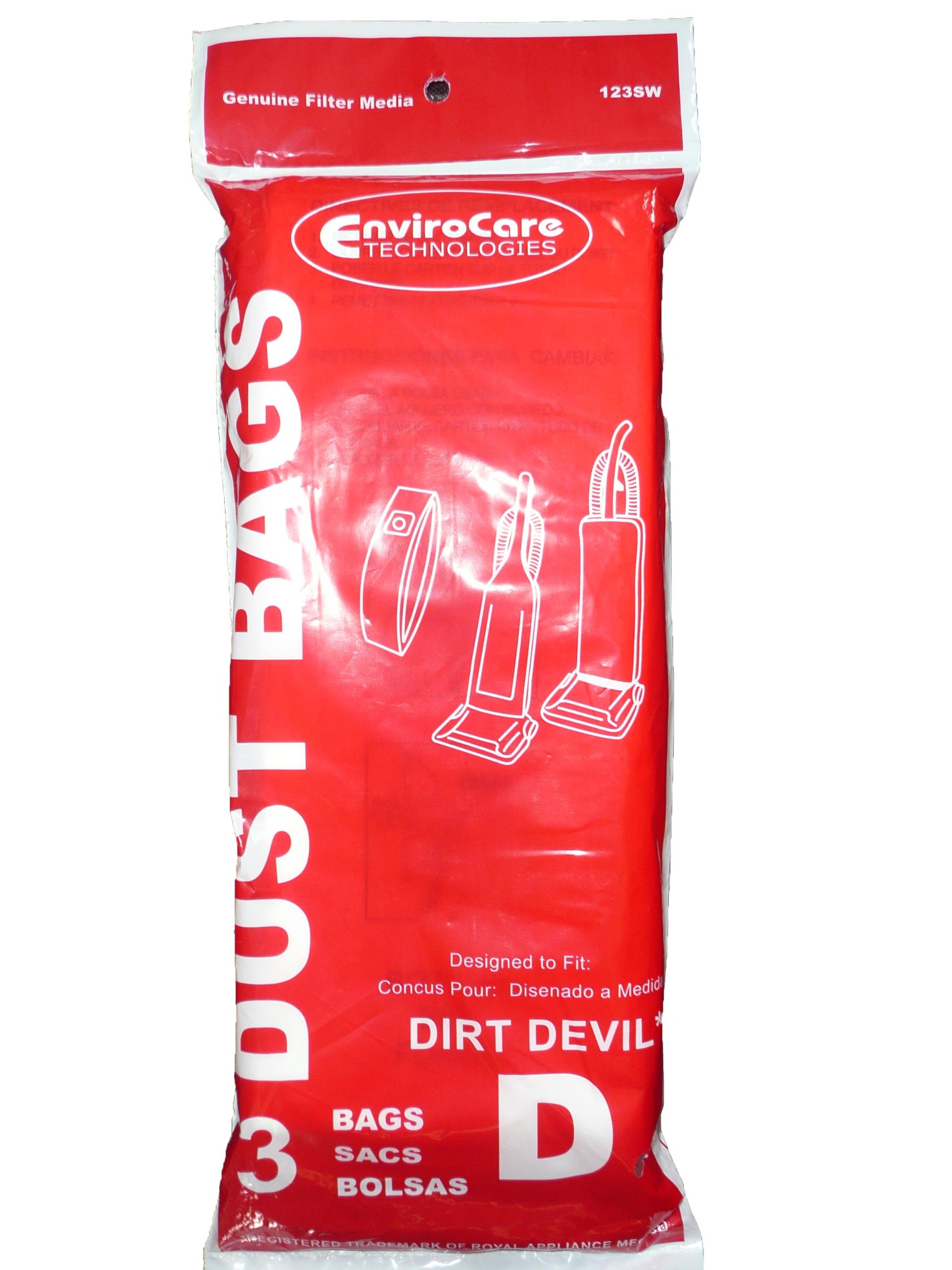 Sacs d'aspirateur Type D haute filtration pour Dirt Devil Featherlite et Extra, lot de 3