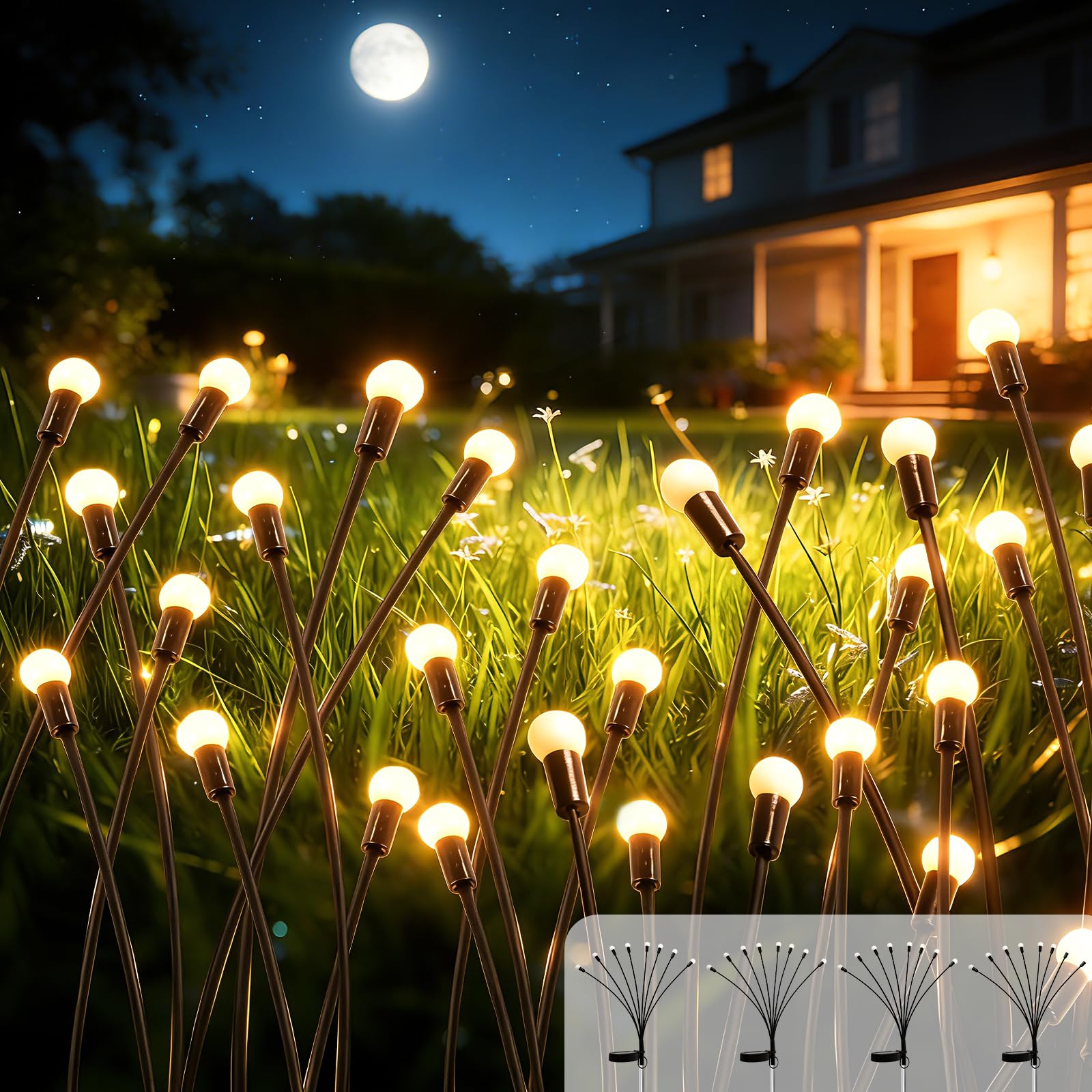ICRGB Glühwürmchen Solarleuchten mit 8 LEDs, wasserdicht Solar Glühwürmchen Leuchte, Solarleuchten für den Außenbereich, Terrasse, Hof, Weg, Gartenkunst
