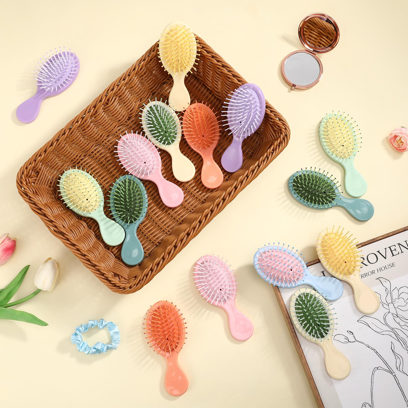Confezione da 16 mini spazzole per capelli bagnati, spazzola districante da viaggio con setole morbide, spazzola per capelli bagnati e asciutti, piccola spazzola per capelli per bambini e ragazze