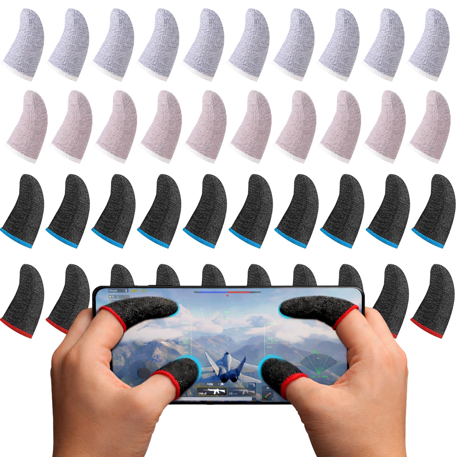 Geyoga 40 Pieces Gaming Finger Sleeve for Thumb Sleeves Mobile Gaming Finger Protector(Mixed Colors)