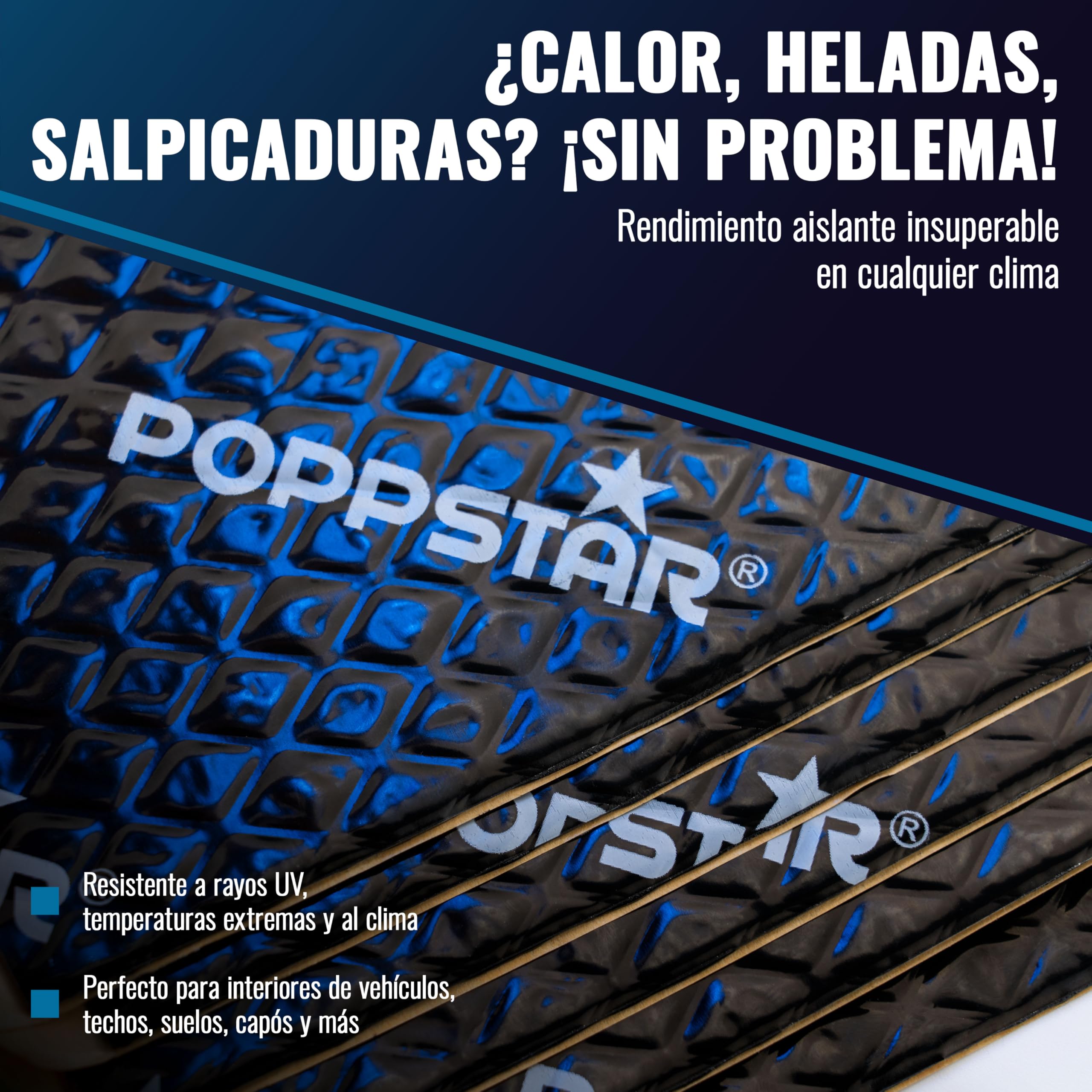Poppstar Alfombrillas ailslantes para coche de aluminio butilo (placas insonorizantes 2 mm, 17 piezas c/u 40 x 25 cm, (1,7 m²)), negro
