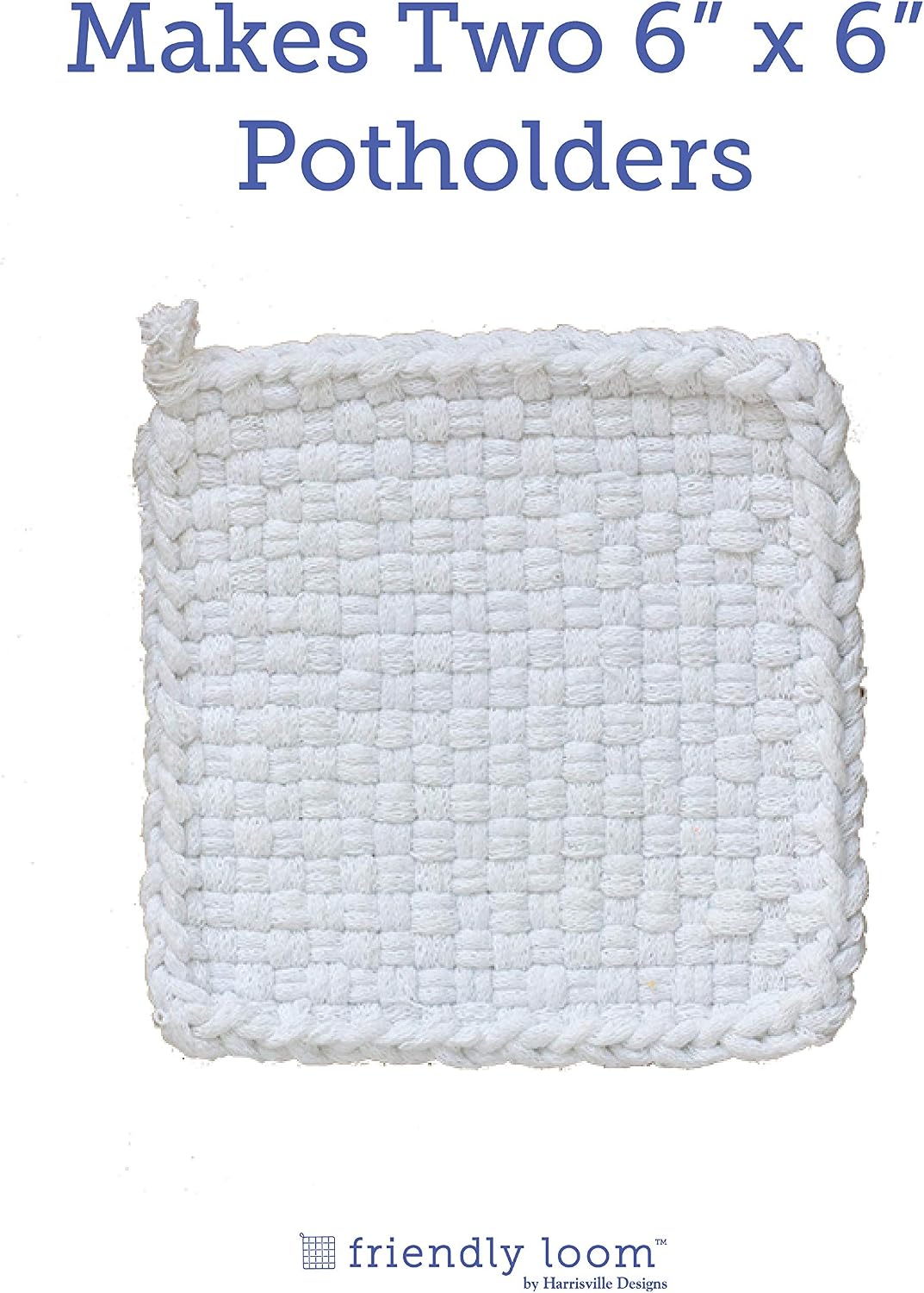 Harrisville Designs Friendly Loom | 7” Traditional-Sized White Potholder Weaving Loops | Craft 2 Cotton Potholders