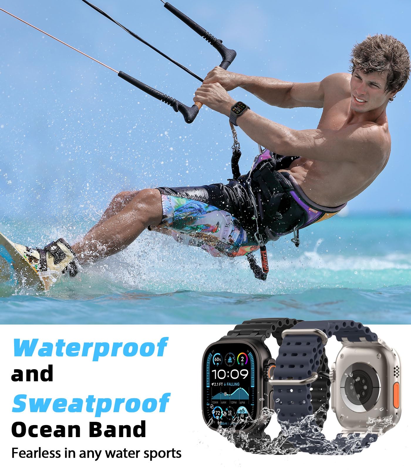 MoKo Bracciale Migliorato in Silicone Sport Oceano per Apple Watch 49mm/46mm/45mm/44mm/42mm - Serie 10/9/8/7/6/5/4/3/SE2/SE/Ultra2/Ultra - Unisex