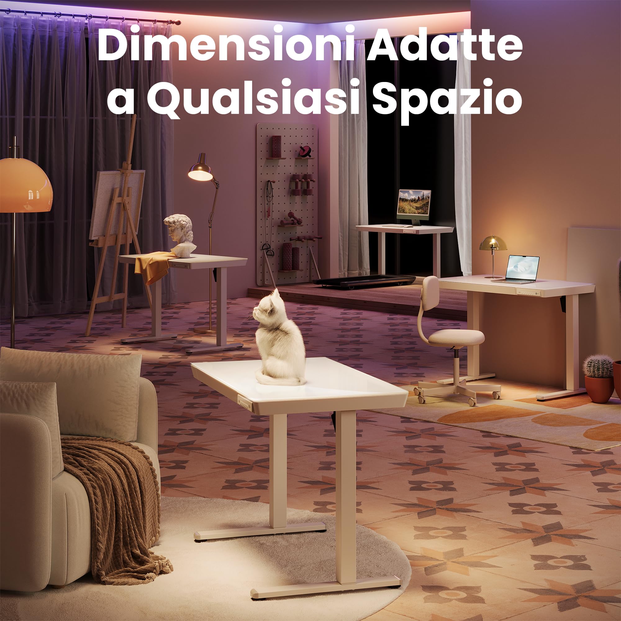 HUANUO 88 x 50 cm Scrivania Regolabile in Altezza con Piano in Vetro, Cassetto, Porte di Ricarica USB e 3 Altezza Memorizzabili, Scrivania Ufficio con Piano Monoblocc, Vetro Bianca
