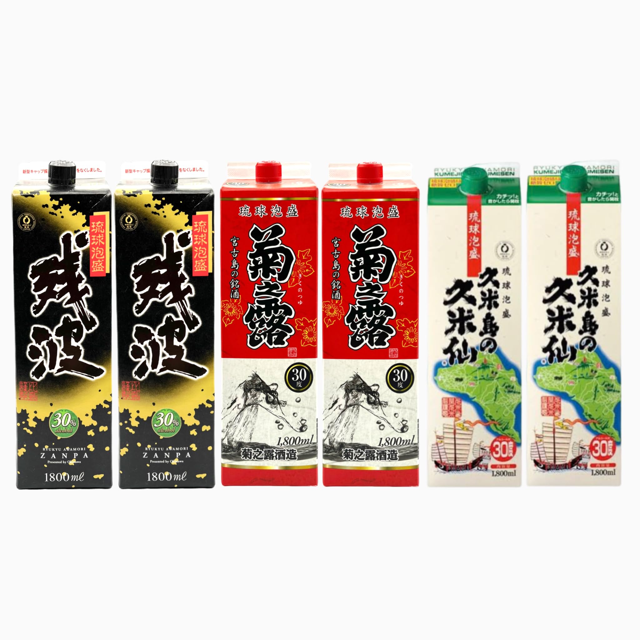 Amazon.co.jp: 泡盛 残波30度 久米島の久米仙30度 菊之露30度 1800ml