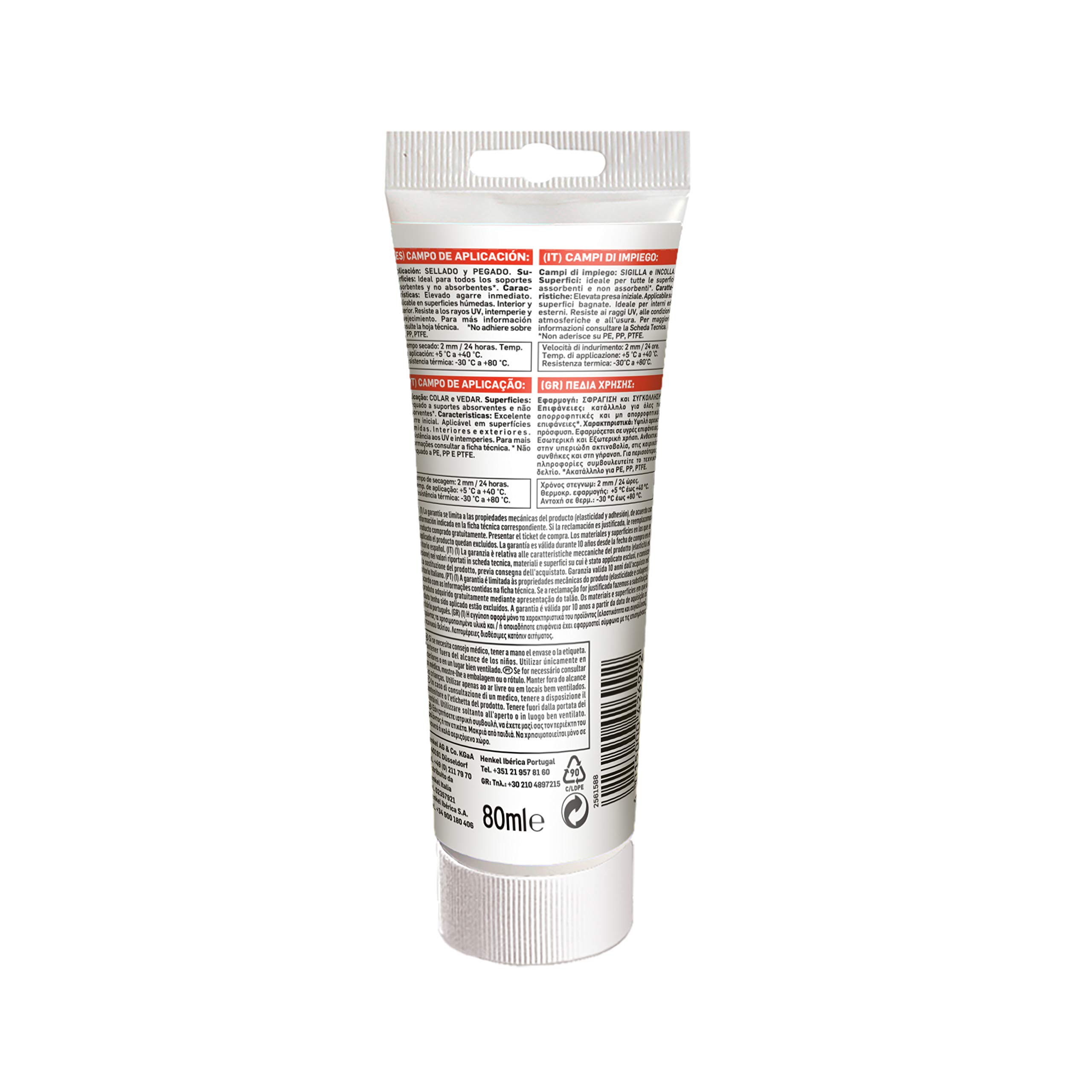 Pattex SP 101 Instant Tack Adesivo sigillante, Adesivo universale multimateriale che non cola, Sigillante universale applicabile sul bagnato, bianco, 1x80ml tubo
