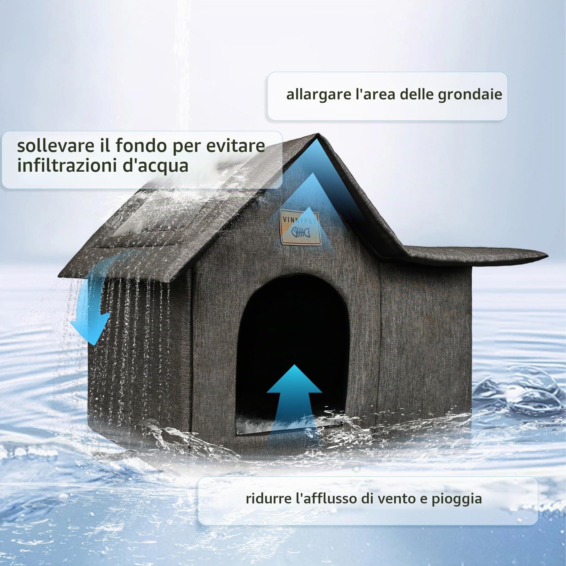 Casetta per Gatti per Esterni Cuccia per Animali Domestici da Esterno Impermeabile Con Cuscino Peluche Pieghevole per Cani e Gatti Rifugio Invernale per Gatti Randagi 45x35x40cm