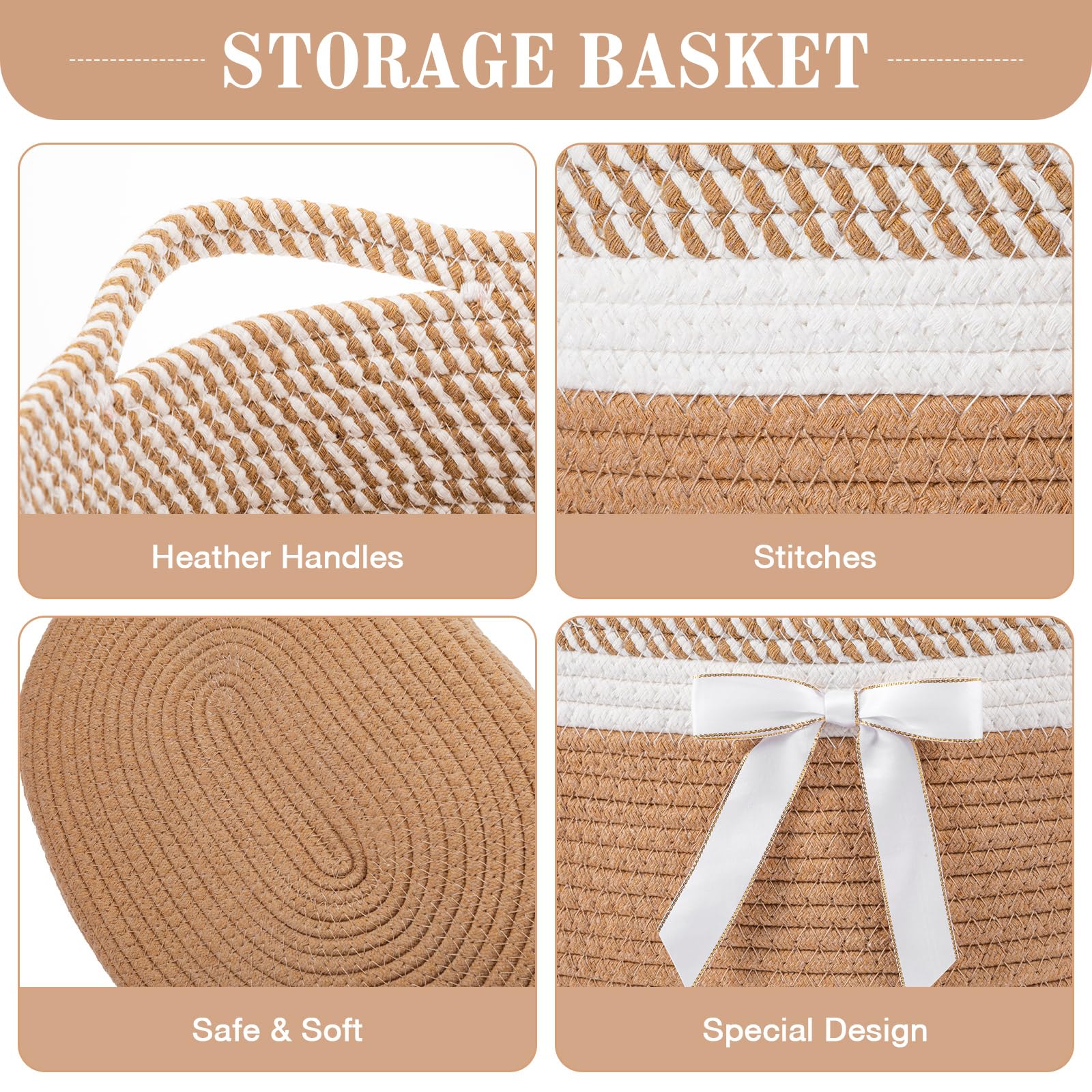 Colingmill Extra Large Graduation Gift Basket Empty with Ribbons Bow Tie Bag, Grad Woven Empty Decorative Box, Woven Rope Storage with Handles Home Decor(15 x 11 x 9.5 Inch, Khaki White)