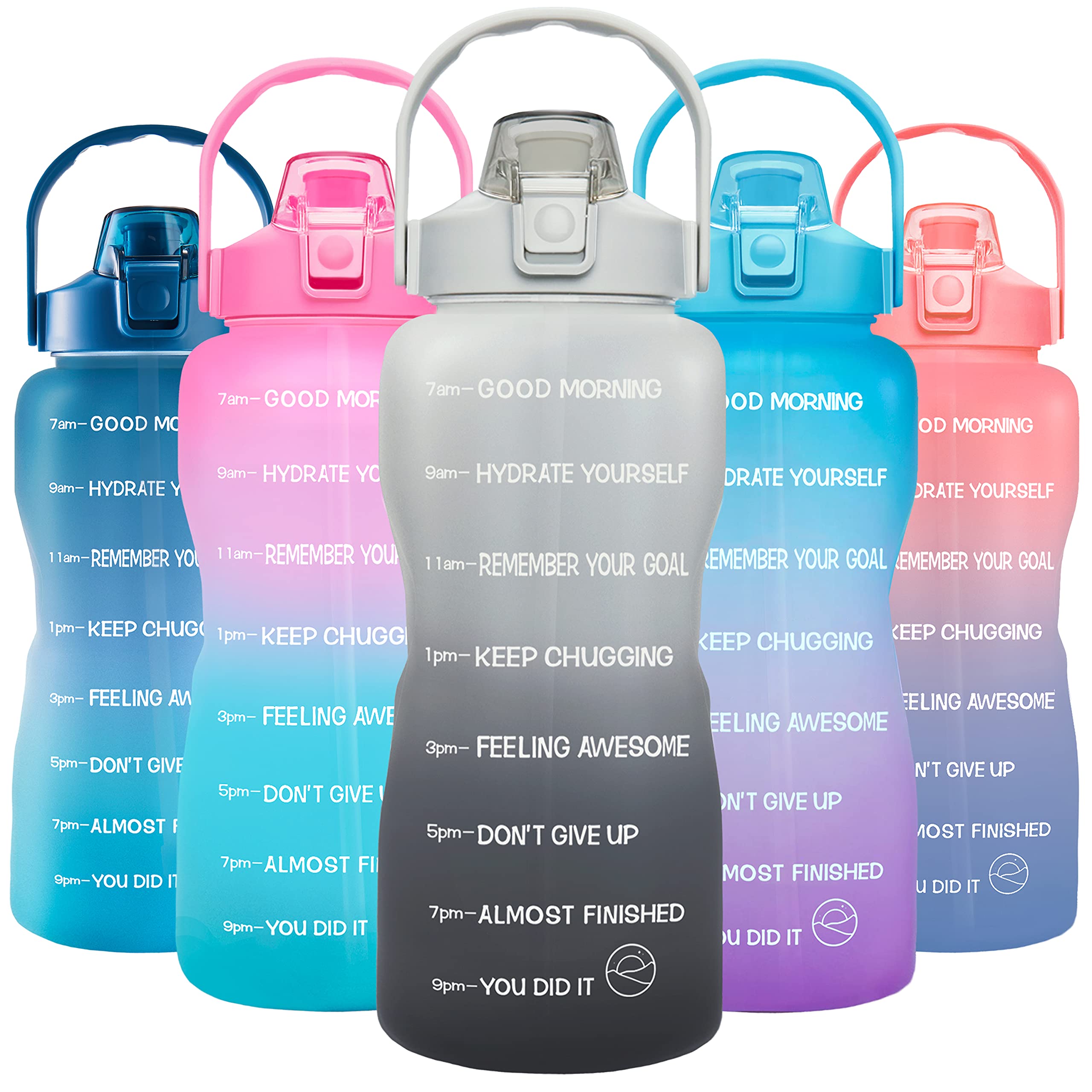 GOSWAG Half Gallon/64oz Motivational Water Bottle with Times to Drink with Straw, 1/2 Gallon Sports Water Bottle with Time Marker, BPA Free, Flip Top Leakproof Lid to Daily Water